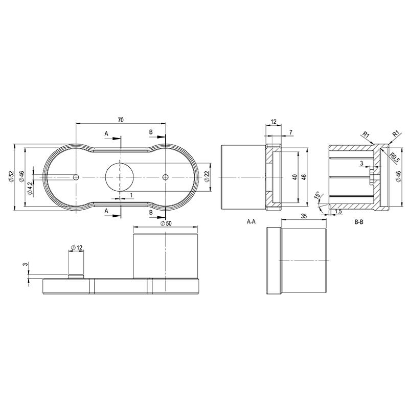 Anbauhalter, Gummi, an Kotfl&uuml;gelhalterzur Montage am Ende des Rohrs &Oslash;42mm